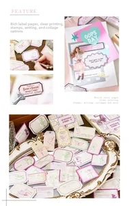 Detail of vintage decorative stickers with floral and butterfly patterns for DIY scrapbooking