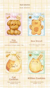 Detail showing four styles of cute animal cookie-shaped sticky notes for DIY scrapbooking