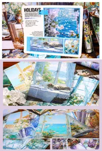 Detailed view of Retro Story window scenery scrapbooking paper with cats and flowers