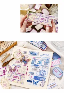 Detail of vintage Wisteria matchbox sticker set for DIY scrapbooking and artistic journaling