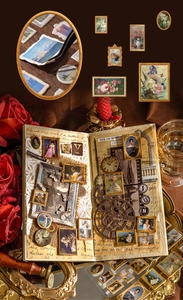 Gros plan d'autocollants d'art vintage avec cadres de peinture à l'huile et décor fleuri