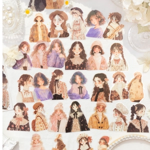 Artistic PET stickers featuring assorted girls in vintage INS style for DIY journaling