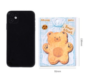 Cute bear biscuit themed sticky notes for journaling, size 95mm x 130mm, 30 sheets per pack