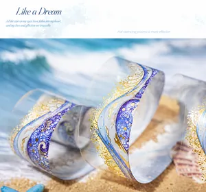 Detail showing wave pattern PET tape with gold stamping for DIY scrapbooking