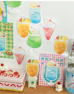Detail of 30pcs watercolor ice cream soda shaped sticky notes on a decorated wall