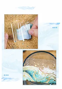 Detail of waterproof wave-themed PET tape with gold foil stamping and ocean beach design
