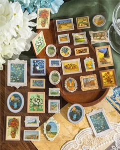 Détails d'autocollants de peintures vintage miniatures avec cadres gaufrés pour l'art DIY