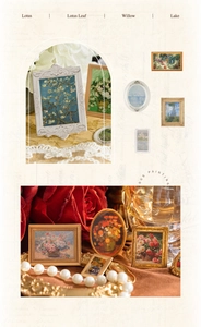 Gros plan détaillé de stickers cadres de musée vintage avec peintures impressionnistes