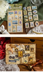 Détail macro de stickers 3D avec cadres de peintures classiques pour scrapbooking DIY