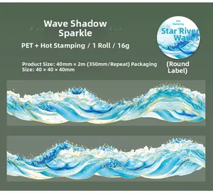 Detail of blue wave PET tape with gold stamping and creative starry pattern specs