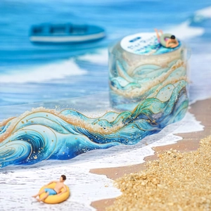 Blue ocean wave PET tape with gold foil accents for DIY scrapbooking and creative crafts