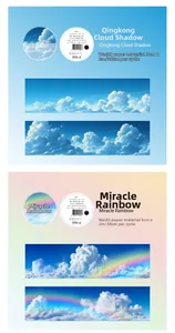 Detail of blue sky and rainbow theme washi tapes with specifications and textures