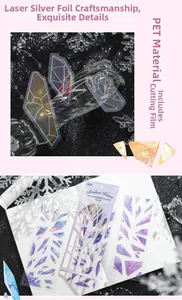 Macro-opname van Broken Heart PET-stickers met holografische zilverfolie voor dagboek