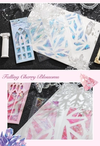 Detail van holografische gebroken hart PET-stickers met laser goud glas kristal effect