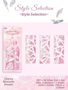 Detail van Broken Heart PET-stickers met laser zilverfolie en 3D-glasscherfpatronen