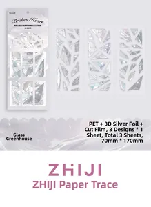 Set van 3 PET-stickers gebroken hart met laser zilveren glasfragment effecten