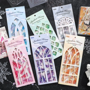 Holografische PET-hartstickers met glas-in-loodmotieven voor journaling en decoratie
