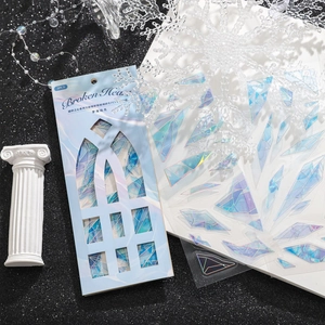 Set van 3 PET stickers gebroken hart holografisch glas scherven laser decor