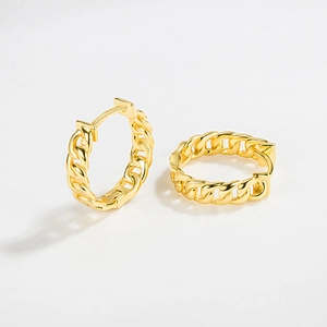925 Sterling Silver Curb Link Hoop Earrings For Women Retro Hip Hop Twisted Chain Geometric Circle Earrings 18K Gold Plated Jewelry