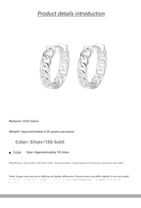 Detail of 18.5mm S925 sterling silver hoop earrings with a twisted chain texture design