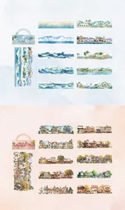 Detailed view of Seaside Tour and Street Shops themed PET decorative sticker packs