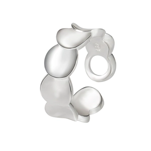 Polished S925 sterling silver open ring with unique fluid pebble scale design