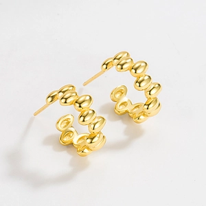 Minimalist S925 sterling silver gold oval bead C-shaped hoop earrings for daily wear