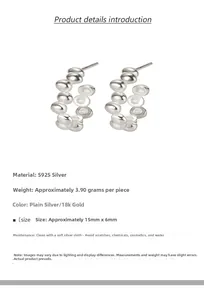 Detailed view of S925 sterling silver egg-shaped stud earrings showing 15mm size dimensions