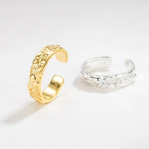 Irregular textured 925 sterling silver open ring set in gold and silver finish