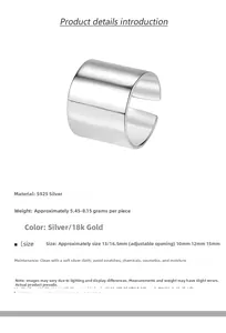 Detail of wide S925 sterling silver open ring showing 10mm to 15mm width specifications