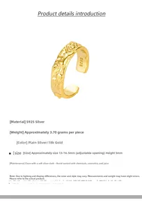 Detail view of S925 silver irregular ring with 5mm height and 18K gold finish