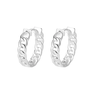 Polished S925 sterling silver curb chain hoop earrings with sleek industrial aesthetic