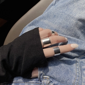 Three minimalist wide-band 925 sterling silver rings with high-polish finish for women