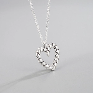 925 Sterling Silver Heart Necklace For Women Twisted Rope Texture Vintage Distressed Clavicle Chain Minimalist Fashion Jewelry Gift