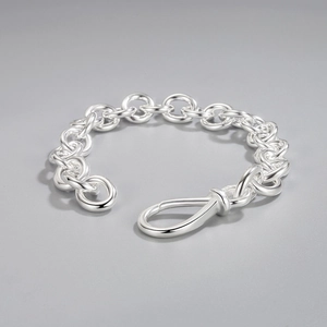 Korean Ins Style S925 Sterling Silver Chain Bracelet For Women Minimalist Geometric Circular Ring Jewelry Daily Party