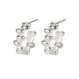 Minimalist S925 sterling silver geometric egg-shaped beaded hoop earrings for women