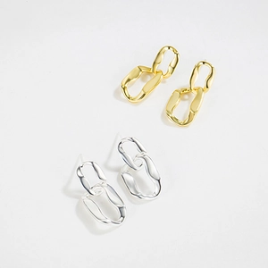 925 Sterling Silver Minimalist Irregular Geometric Interlocking Hoop Earrings Korean Style Individual Design Earrings For Women