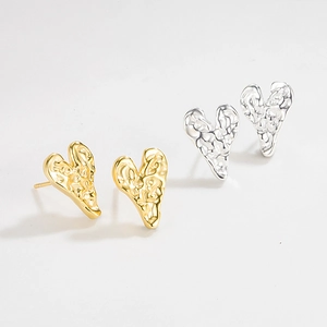 Irregular 925 Sterling Silver Heart Stud Earrings For Women Crumpled Tin Foil Texture Minimalist Art Design Ear Jewelry