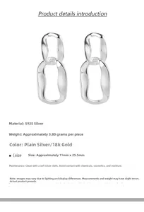 Detail view of S925 silver double oval interlocking earrings with product dimensions