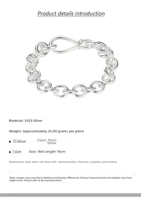 Detail showing S925 sterling silver chain bracelet with infinity clasp and ring link design