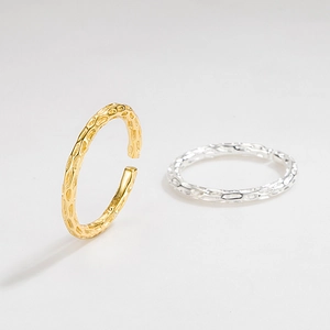 S925 Sterling Silver Adjustable Ring For Women Minimalist Irregular Hammered Texture Open Ring Geometric Fashion Jewelry