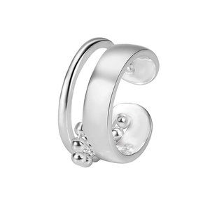 Minimalistischer S925 Sterling Silber Doppelring mit Perlenkette und offenem Design
