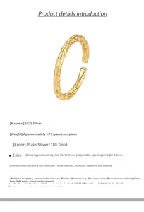 Detailed specs of adjustable S925 sterling silver hammered ring with 1.75g weight