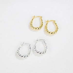 Boucles d'Oreilles Créoles en Corde Torsadée en Argent Sterling 925 pour Femmes Bijoux en Argent Plaqués Or 18K Minimalistes