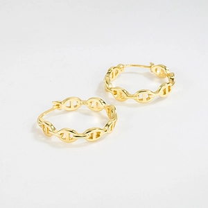 925 Sterling Silver Anchor Chain Hoop Earrings 18K Gold Plated Minimalist Geometric Pig Nose Earrings Fashion Jewelry For Women
