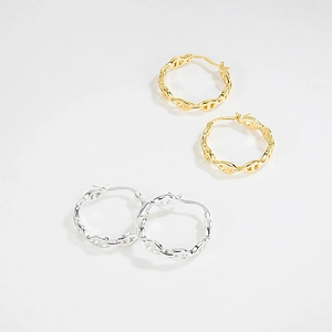 S925 sterling silver pig nose anchor link hoop earrings in gold and silver set