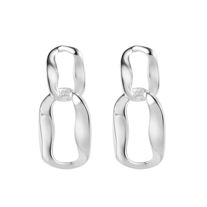 Minimalist S925 sterling silver drop earrings with irregular hammered double hoop texture