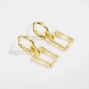 Irregular geometric drop earrings in gold with organic hammered texture for women