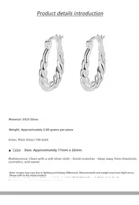 Vue détaillée des boucles d'oreilles créoles torsadées en argent S925, 17mm x 22mm