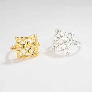 925 Sterling Silver Square Grid Lattice Ring Minimalist Geometric Woven Hollow Finger Ring For Women Fashion Jewelry